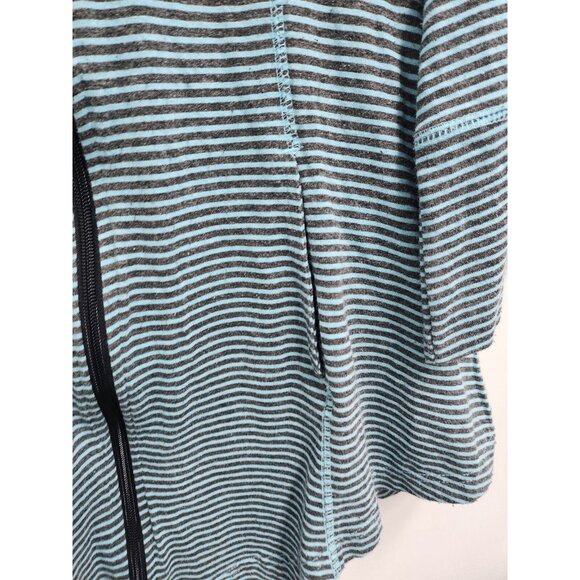 Lur Lagenlook Hoodie Womens Small Teal Navy Striped Full Zip 3/4 Sleeve Casual - Picture 2 of 7